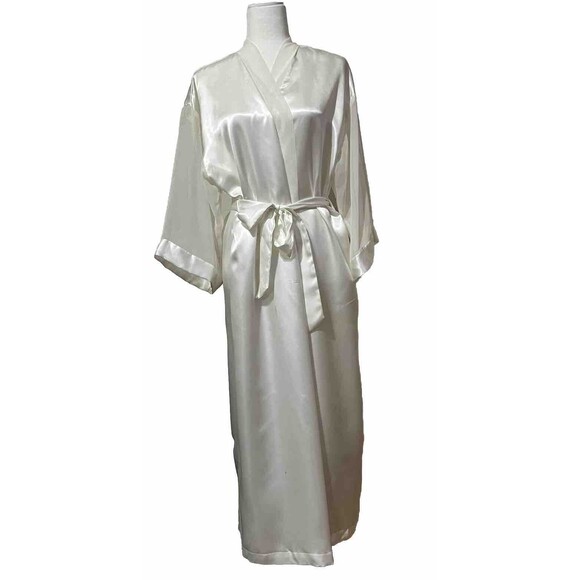 Vintage Intimo Amore Ivory Satin & Chiffon Kimono Style Robe Medium Made In USA - Picture 1 of 8
